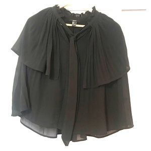 FOREVER 21 Black Pleated Bow Top SZ M
